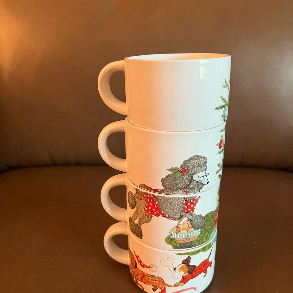 Piet 1 Imports “Christmas Morning Pups” Stacking Coffee Cups - Set of 4